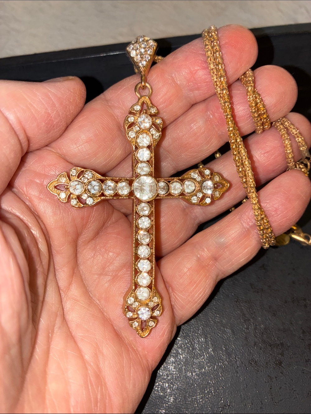 Crystal Cross Gold Tone Pendant Necklace